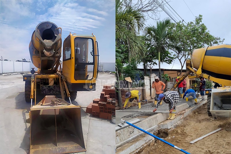 One piece frame self loading concrete mixers HMC350 working in MACHALA, ECUADOR