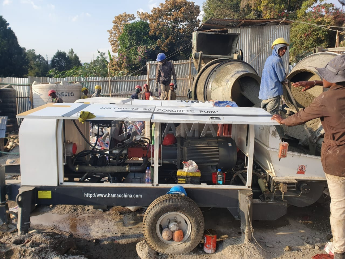 Trailer concrete pump for ready mix concrete and long distance pipeline pumping