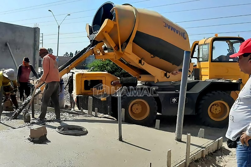 Discharged the concrete from the mixing drum