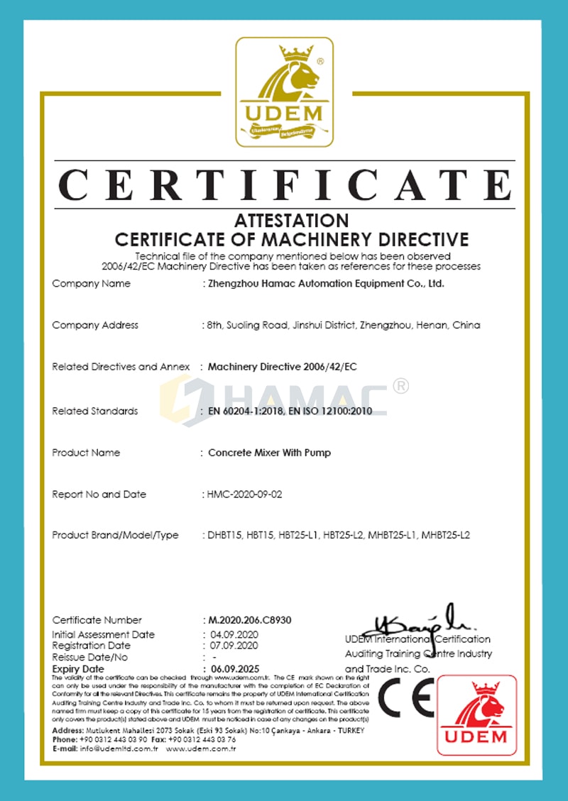 CE certificate of concrete mixer with pump