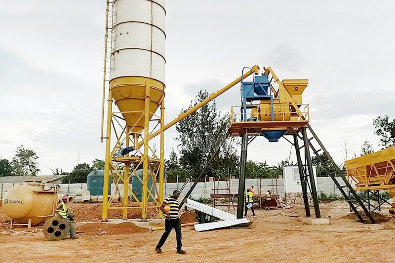 HZS35 stationary concrete batching plant is being installed