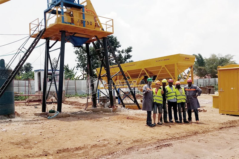 HZS35 Stationary concrete batching plant works in Rwanda 