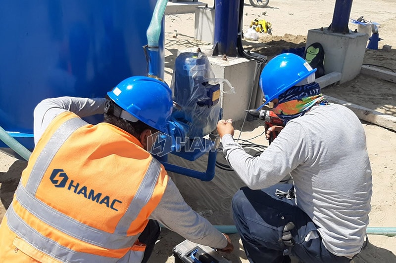 Local service team assemble the concrete batching plant 