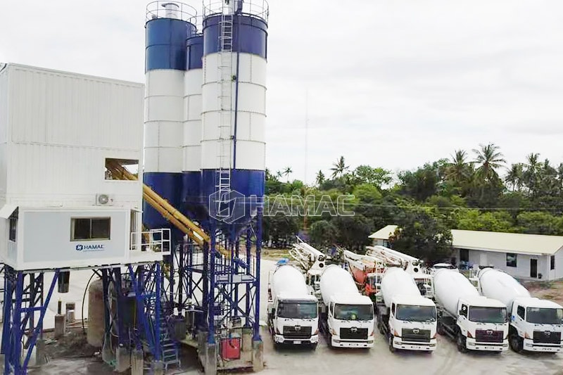 HZS90 Belt conveyor type concrete batching plant works in General Santos, Philippines
