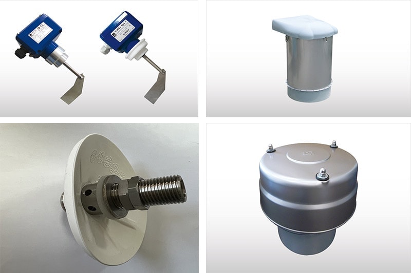 1. ILT Level indicator 2. SILOTOPR03 dust filter 3. VBS silo bin aerator 4. VCP Pressure Relief Valves 