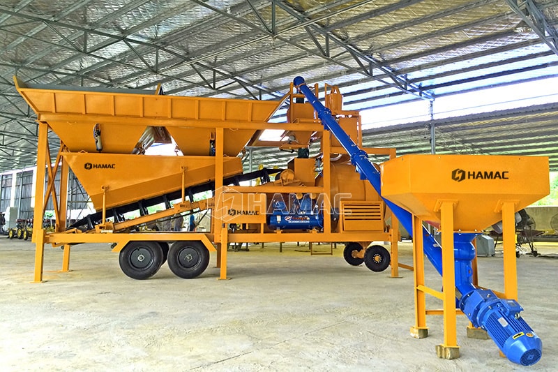 Portable concrete batching plant with cement hopper for BIGBAG cement