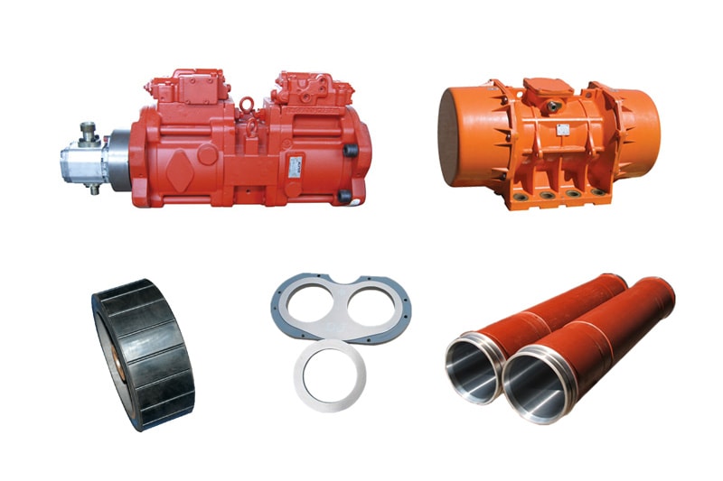 Different accessories of concrete mixer with pump