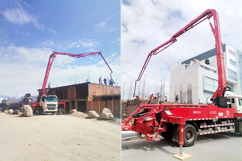 The concrete pump truck is flexible.