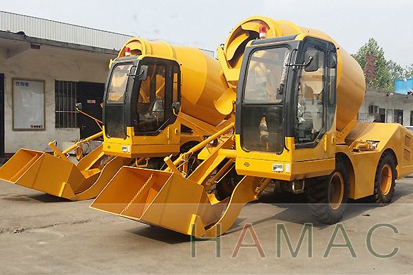 Self-loading mobile concrete mixer ready for delivery