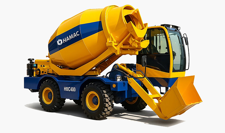 Self-loading concrete mixer