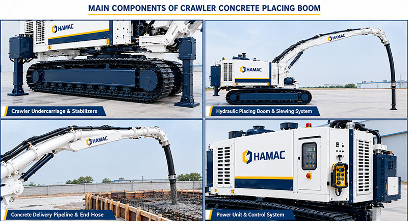 The main components of crawler hydraulic concrete placing boom